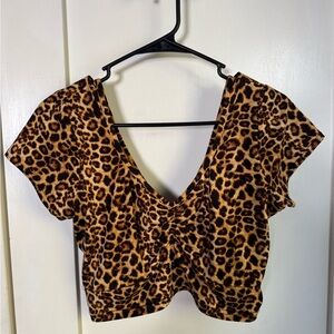 Leopard Print V-Neck Crop Top
